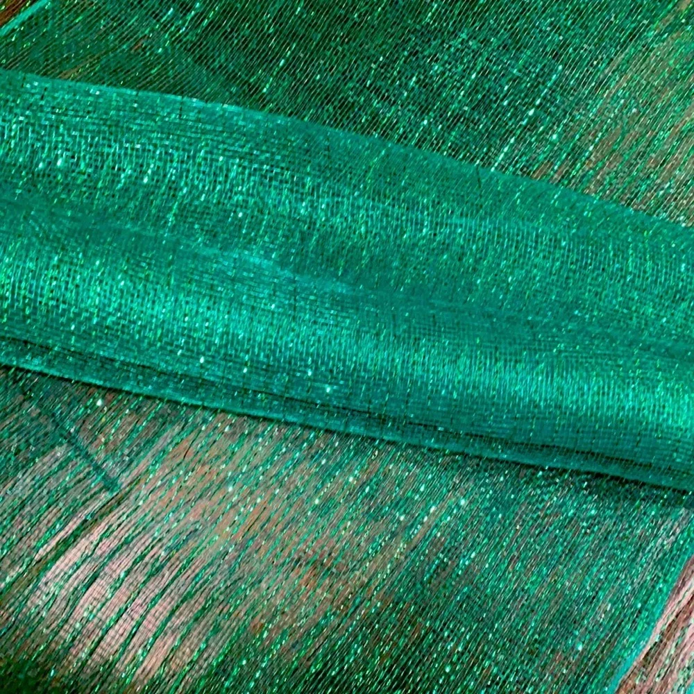 Green shimmer glitz ribbon holiday decor 1 length 10ft & 1 length 4 ft, 30” wide